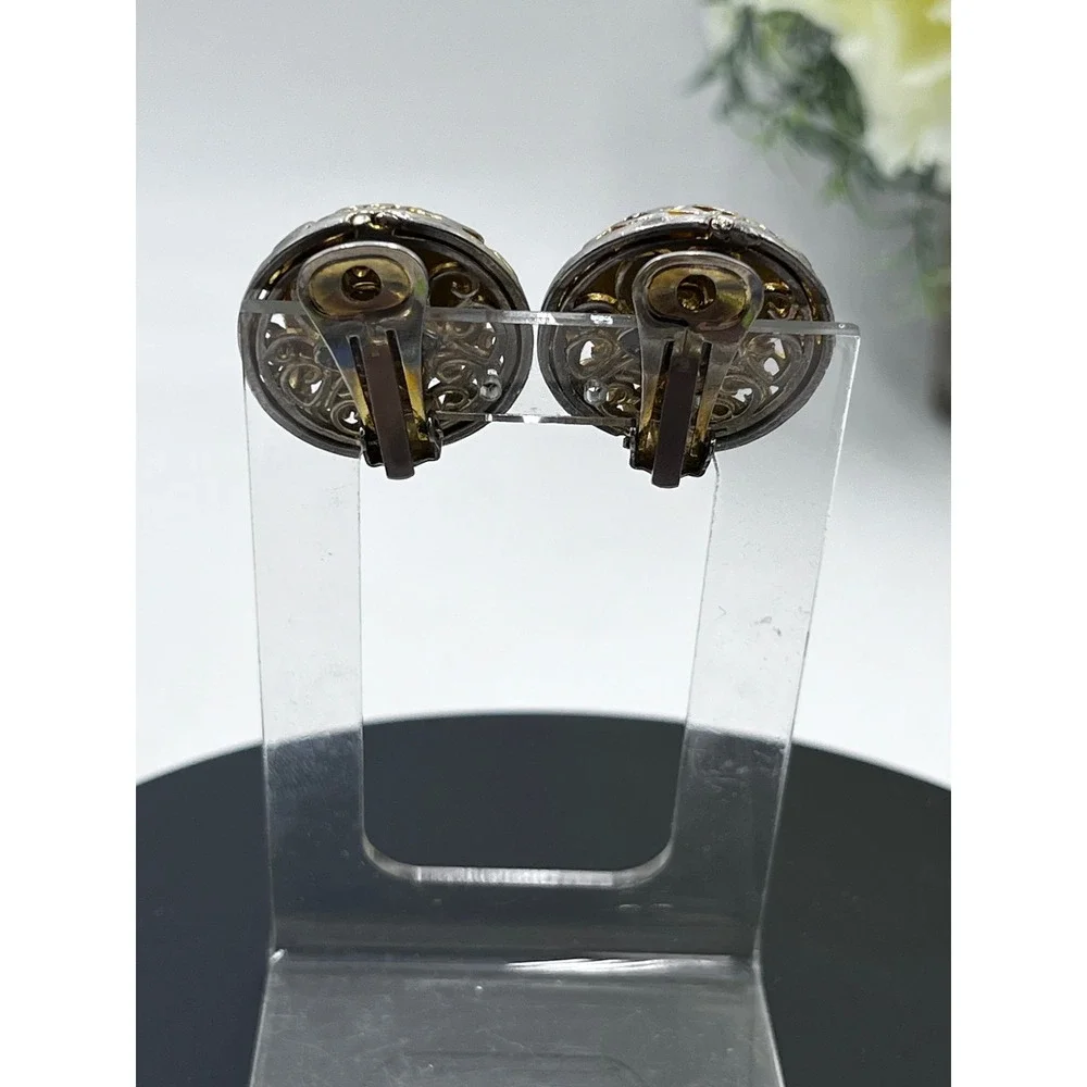 Chanel by Rubecanel of Paris Logo Clip On Goldtone Murano Glass Earrings